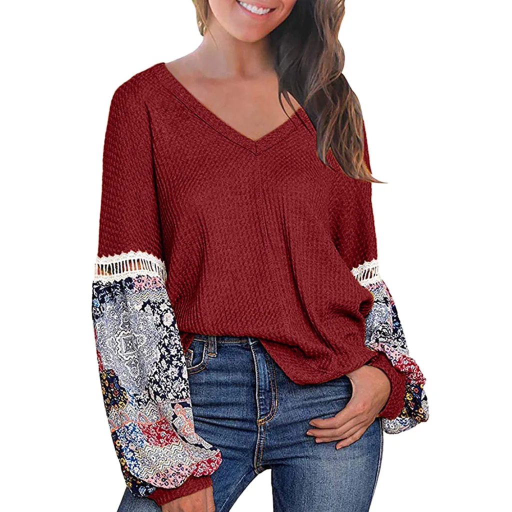 Женская свободная офисная футболка с длинным рукавом Лоскутные Топы И Футболки v