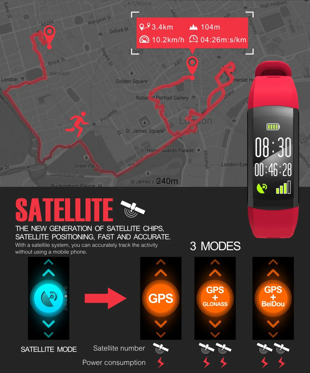G04 Smart Браслет Multi-спортивный IP68 Водонепроницаемый Bluetooth Спорт браслет gps сердечной активности Фитнес трекер