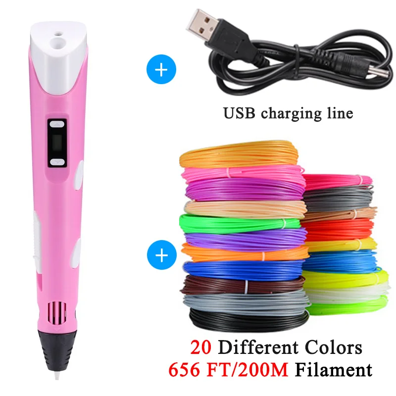 pink 200M YEMELYA V2S креативная 3D Ручка для печати со светодиодным дисплеем diy принтер игрушки для рисования Развивающие игрушки для детей подарок на день рождения хобби - Цвет: pink 200M