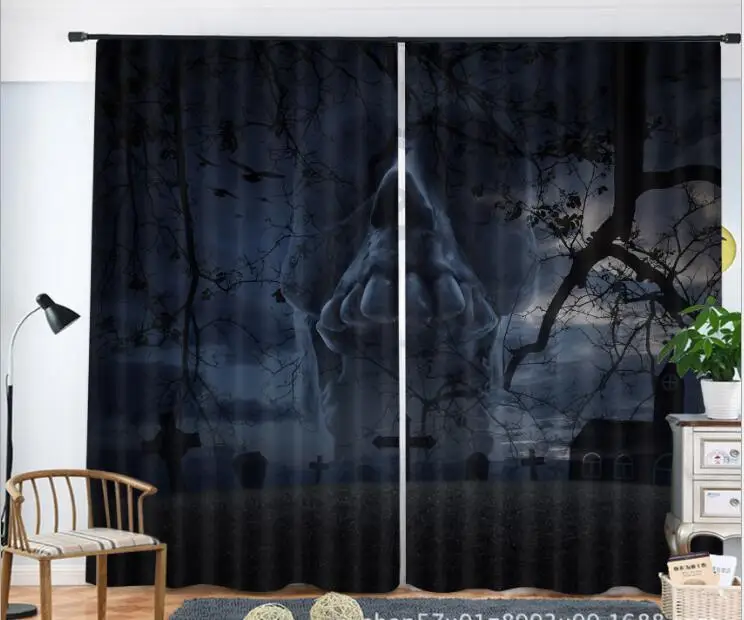 

Halloween Horror pattern 3D Window Curtains Living Room Hotel bedroom decorate Cortina Drapes Rideaux Customized size pillowcase