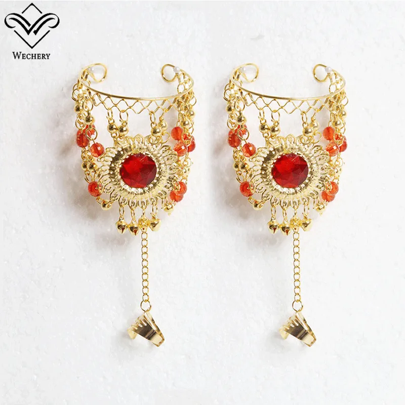 red bracelet Wechery женские индийские ювелирные изделия Роскошные танец живота одежда ювелирные изделия золотые серьги ожерелье Браслеты, головные уборы обувь Болливуд - Цвет: red bracelet