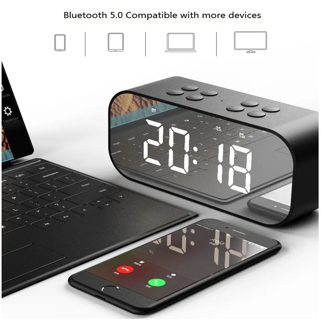 Беспроводной bluetooth динамик с функцией будильника затычка для tf карты зеркальный