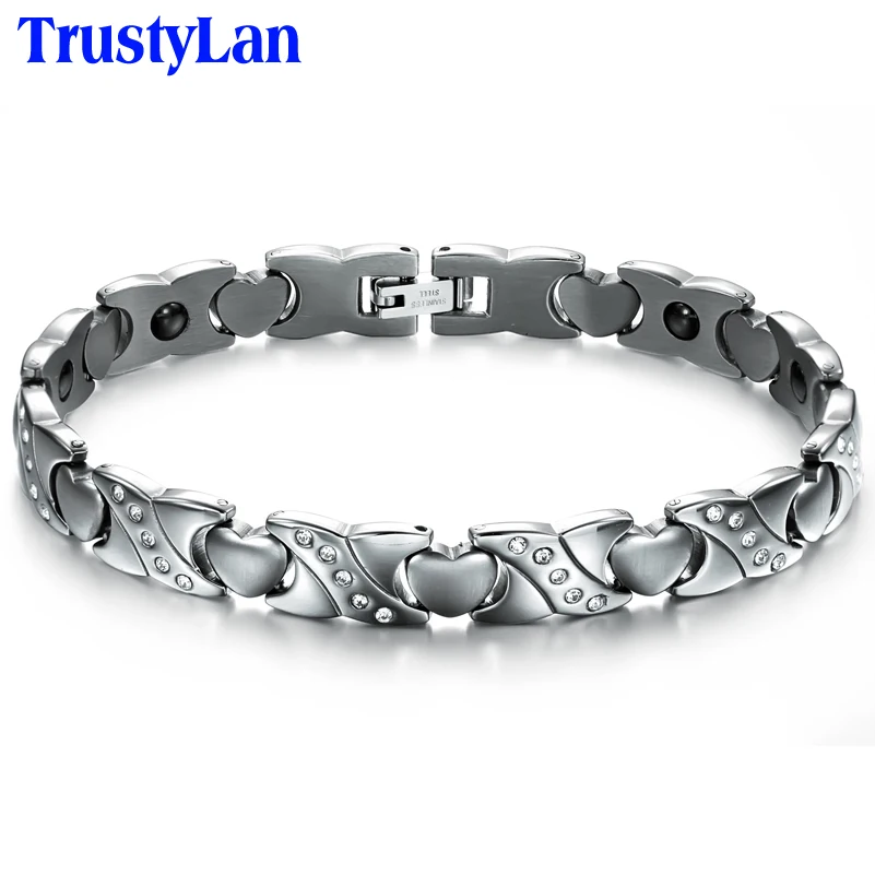 TrustyLan, магнитный браслет для женщин, нержавеющая сталь, в форме сердца, забота о здоровье, женские браслеты, женская мода, CZ ювелирное изделие, подарок