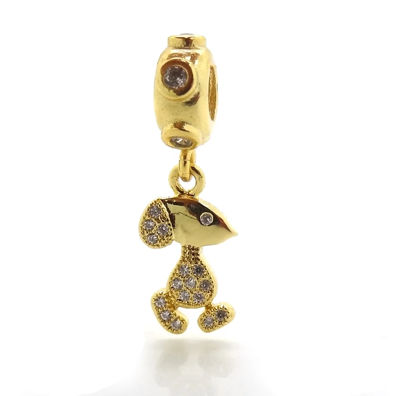 Новый Европейский Золотой Шарм Собака Подвеска бусины ПАВЕ кубический цирконий