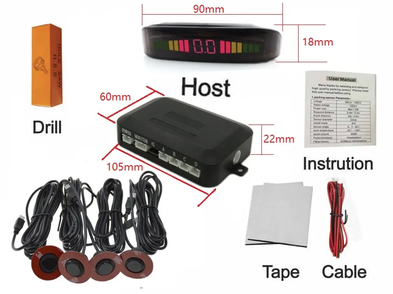 Плоский Автомобильный датчик 13 мм светодиодная резервная радарная система