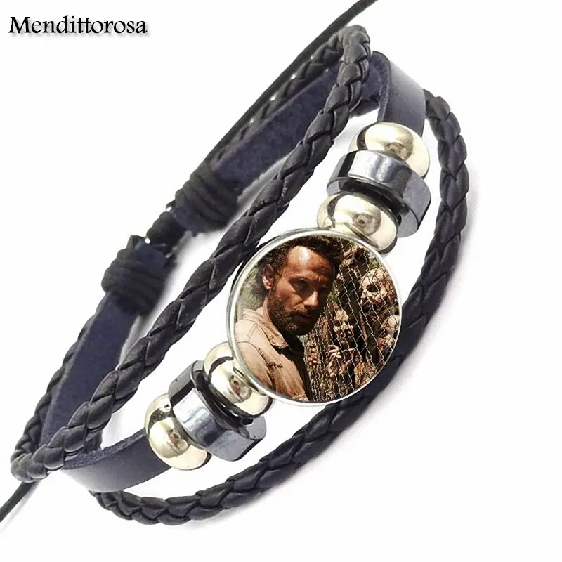 EJ глянцевые ювелирные изделия стеклянный кабошон черный кожаный браслет для