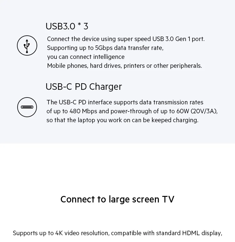 JCPAL USB-C концентратор type-C PD мощность 60 Вт HDMI 4 к видео 2x USB3.0 USB-C док-станция адаптер