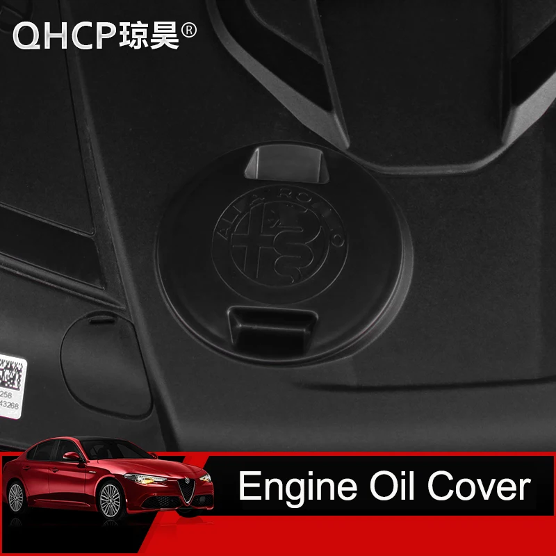

QHCP Car Engine Oil Cover Fuel Tank Cap Logo Sticker Car Styling ABS Engine Emblem Sticker Fit For Alfa Romeo Giulia Accessories