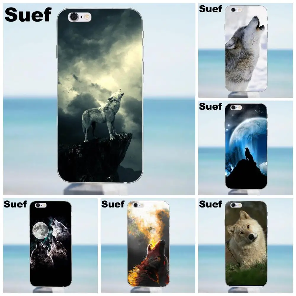Чехлы из ТПУ с волком под луной для iPhone X 4 4S 5 5S 5C SE 6 6S 7 8 Plus Samsung Galaxy J1 J3 J5 J7 A3 A5 2016