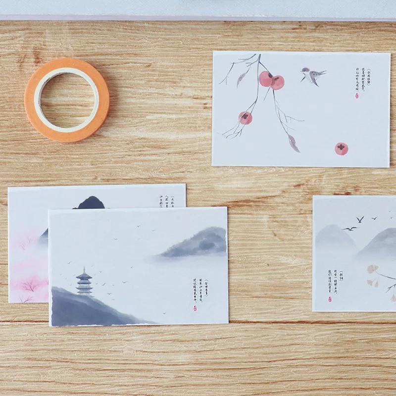 28 sheets/Set Mountains and Rivers Mini Lomo Postcard /Greeting Card/Birthday Letter Envelope Gift Card Message | Канцтовары для