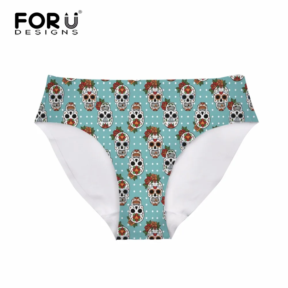 FORUDESIGNS/зеленые женские сексуальные трусы в стиле панк с принтом сахарного черепа