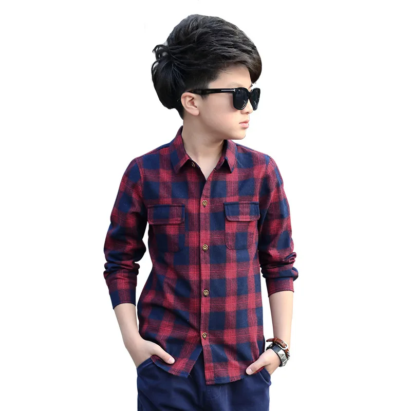

Plaid Shirts for Boys Spring Tops Autumn Children Clothing Teenager Outerwear Kids Blouse Infant Shirt Full Sleeve 5-15Y Clothes