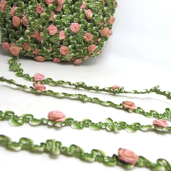 Тканая лента рококо 2 ярда с ярко розовыми бутонами цветов декоративные