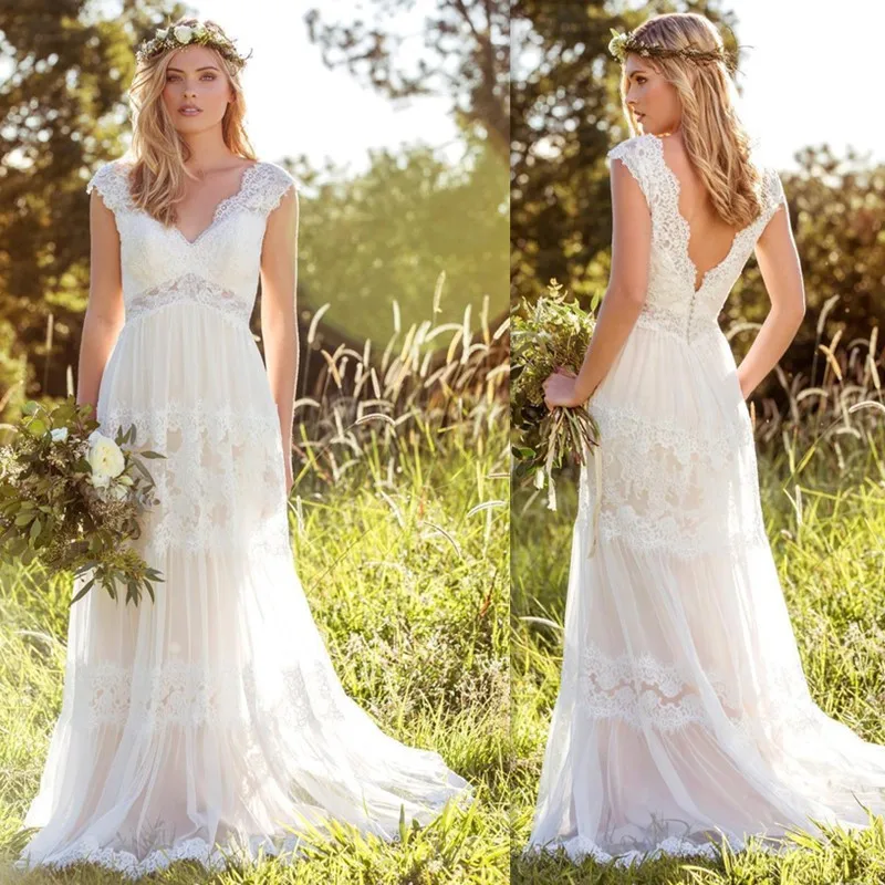 Деревенские богемные Свадебные платья 2021 robe de mariee A Line кружевные тюлевые с