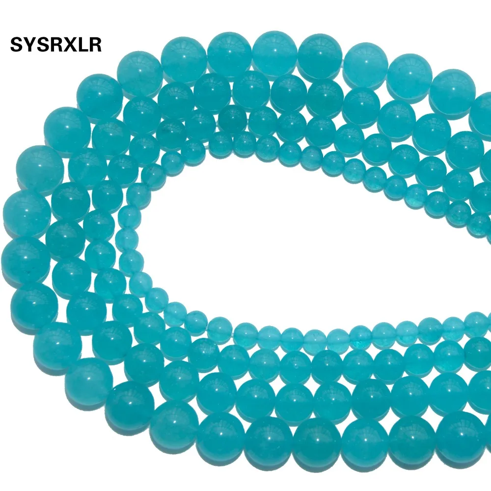 Wholesale Natural Stone Light Blue Chalcedony Jades Round Beads For Jewelry Making DIY Bracelet Necklace 6 8 10 12 MM Strand | Украшения и