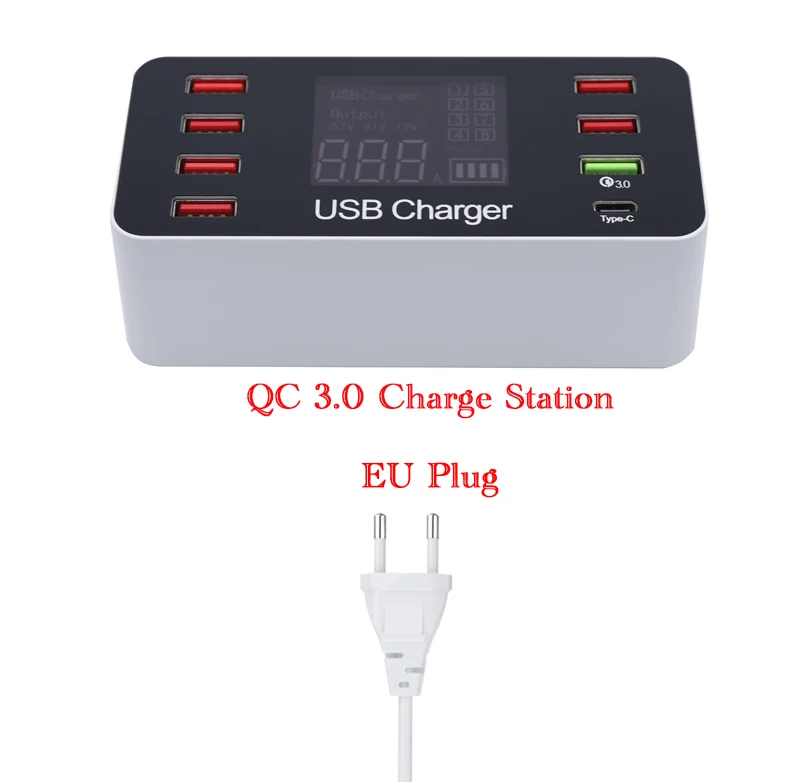 QC3.0 EU plug Usb зарядная станция Быстрая зарядка 3,0 4,0 40 Вт PD Смарт usb type C Быстрая Зарядка Док-станция светодиодный дисплей для iPhone зарядное устройство - Тип штекера: QC3.0 EU plug