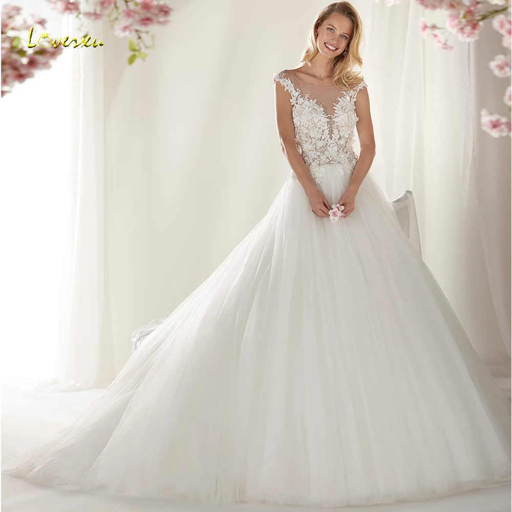 Loverxu Совок линия свадебное платье 2019 Chic аппликация с рукавом-крылышком бусинами