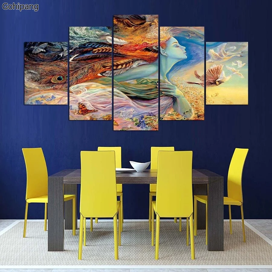 

5 Panel Pieces Abstract Painting Canvas Art Indian Girl Oil HD Printed Canvas Painting Modern Wall Art Picture Customized Photo