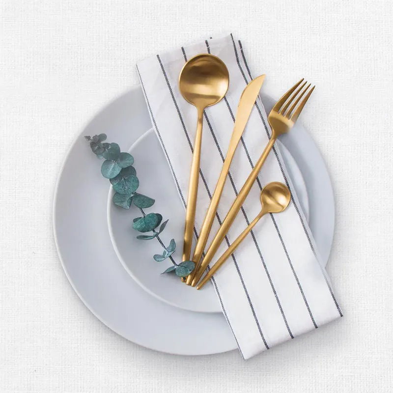 Xiaomi Stainless Steel Tableware Maision Maxx Set Knife Spoon Fork Tea-spoon 4 Kit Dinnerware Black Gold For Smart Home remote |