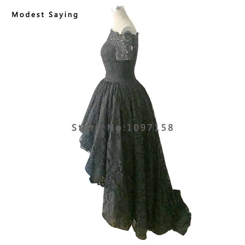 Готический стиль ведьмы черные вечерние платья с высокой передней и низкой