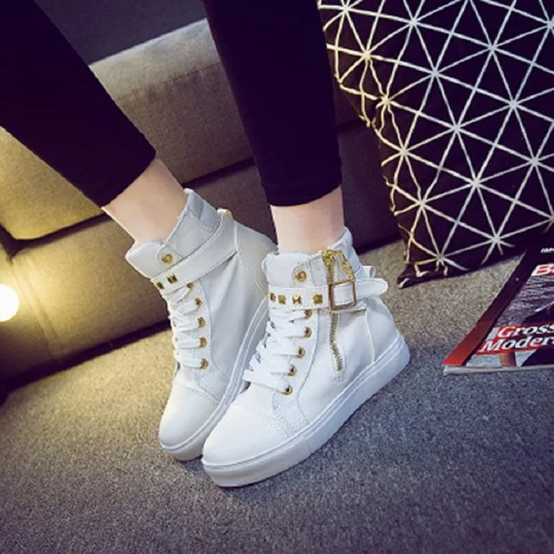 DAFENP/Женская обувь кроссовки на танкетке с молнией женская парусиновая высокой