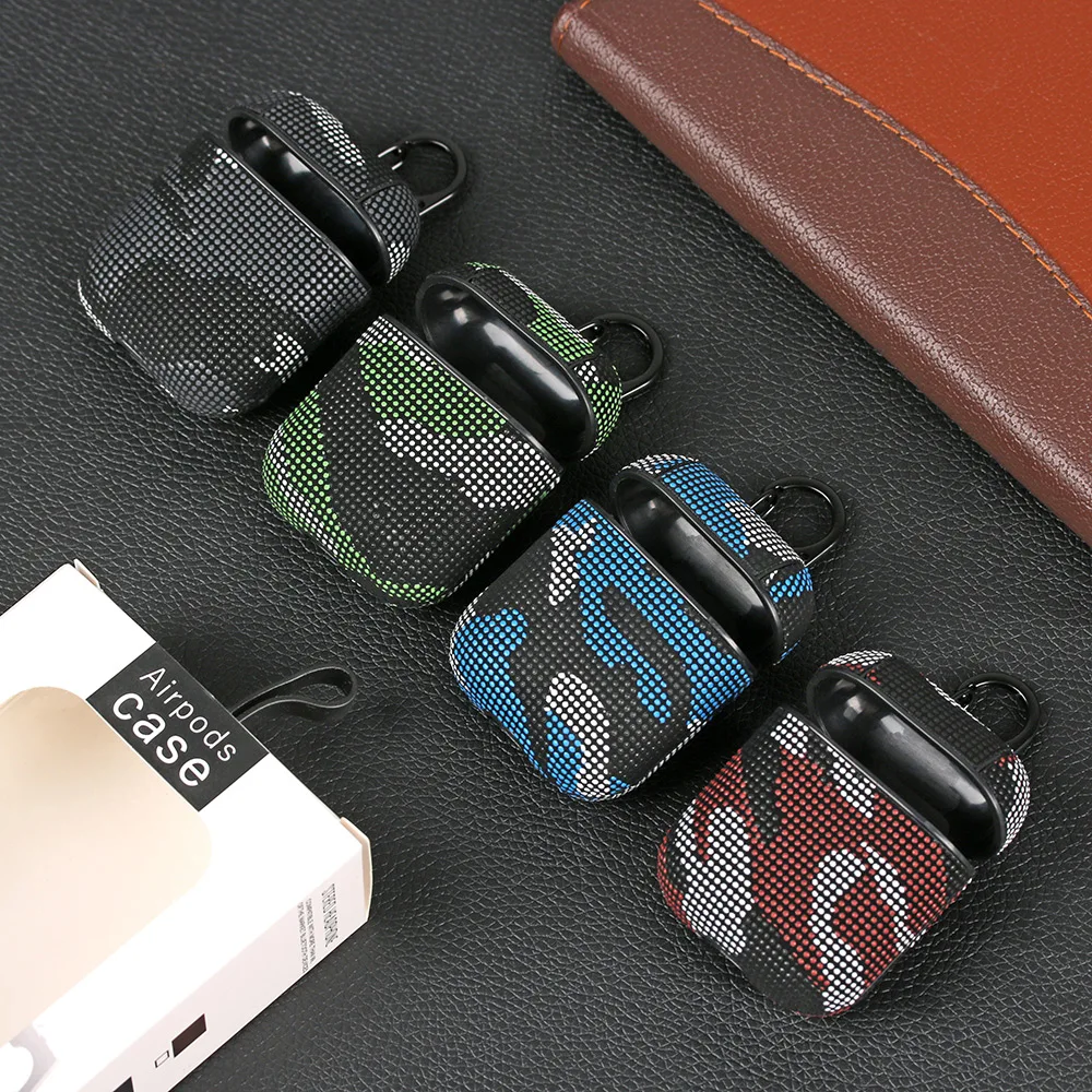 Камуфляжный кожаный чехол для наушников Apple Airpods с кнопками чехол для наушников беспроводной чехол для наушников Аксессуары для наушников
