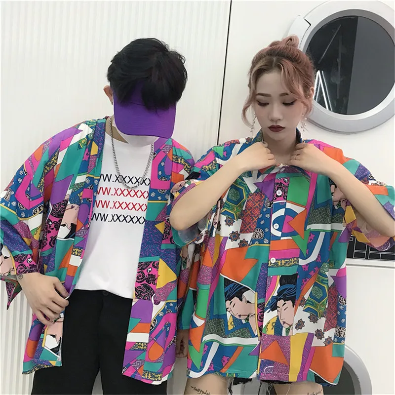 Летняя Новинка Harajuku стиль персонализированные окрашенные печати рубашка