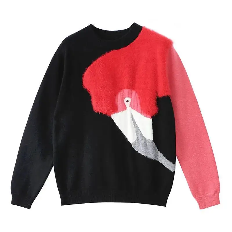 2018 Autumn Winter Luxury Runway Fashion Knitted Sweaters Flamingo 3D Plush Pullovers Patchwork Jumper women Jersey S-L. | Женская