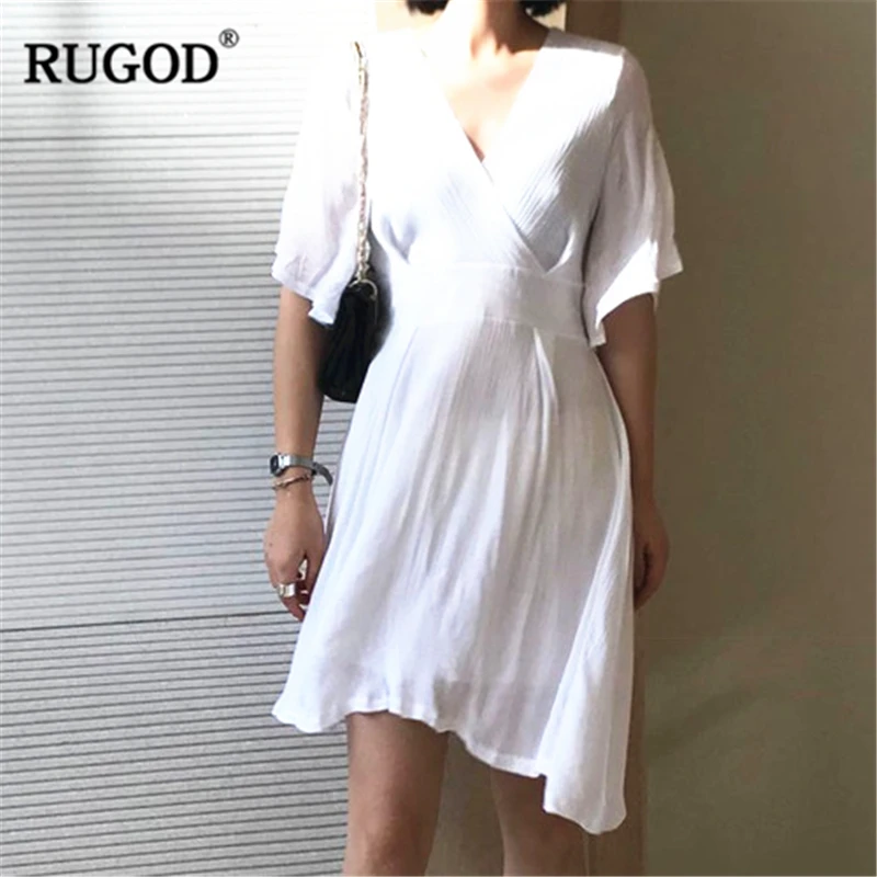 RUGOD 2018 новый летний белый прерия шик линии с коротким рукавом v образным вырезом