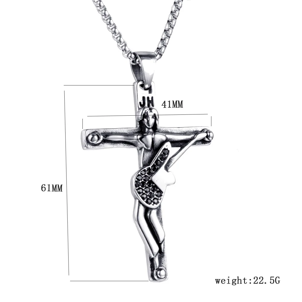Jonny Hallyday Pendentif croix guitare acier 316 finition exceptionnelle Pour les fans Collier|Подвески| |