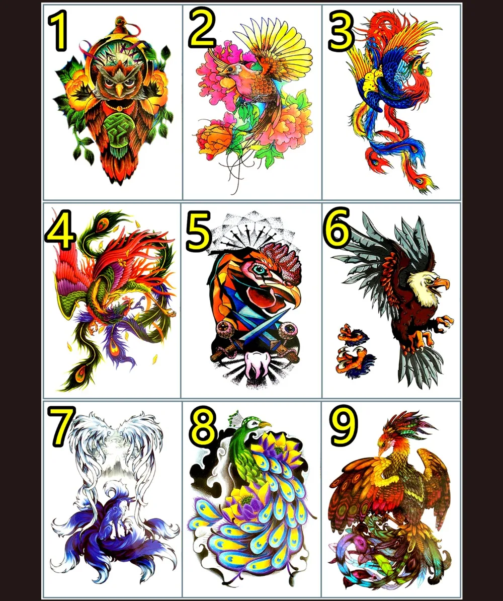 Временная тату-наклейка с Петушиными крыльями 12*20 см водостойкая хна-тату