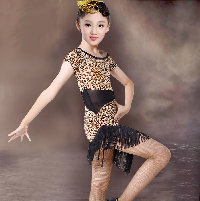 Детское платье для латиноамериканских танцев с леопардовым принтом|tango costume|children