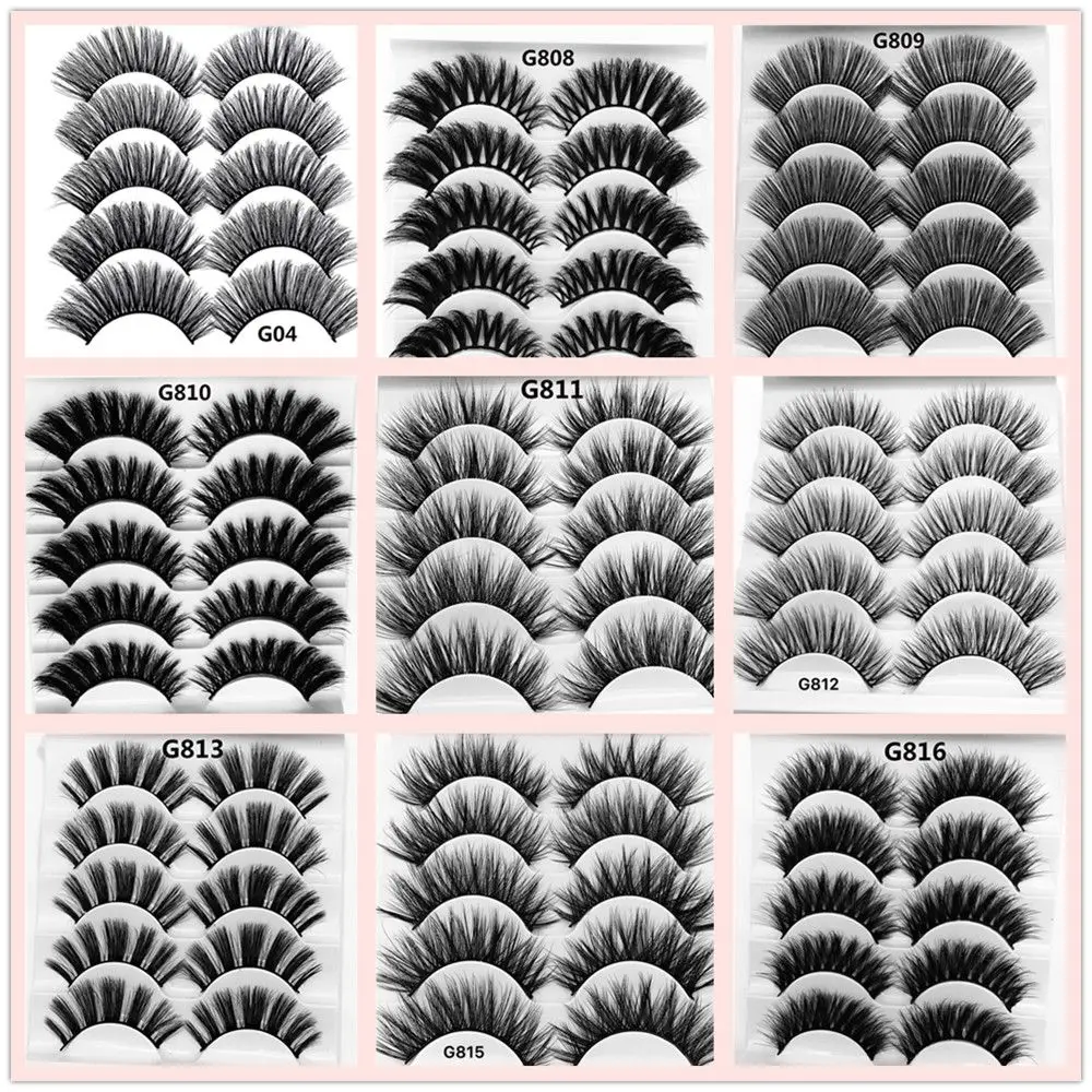5 пар ручной работы 3D из меха норки Длинные Накладные ресницы тонкими