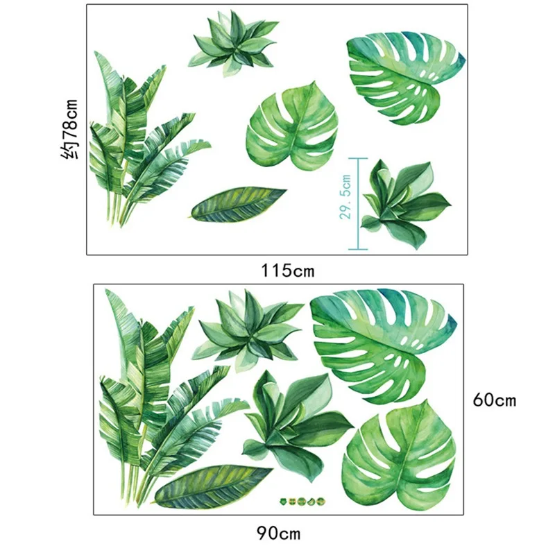 Home Tropical Jungle Green Leaves Wall Sticker Decoration Living Room Restaurant Seaside Plant Art Wall Mural Decal