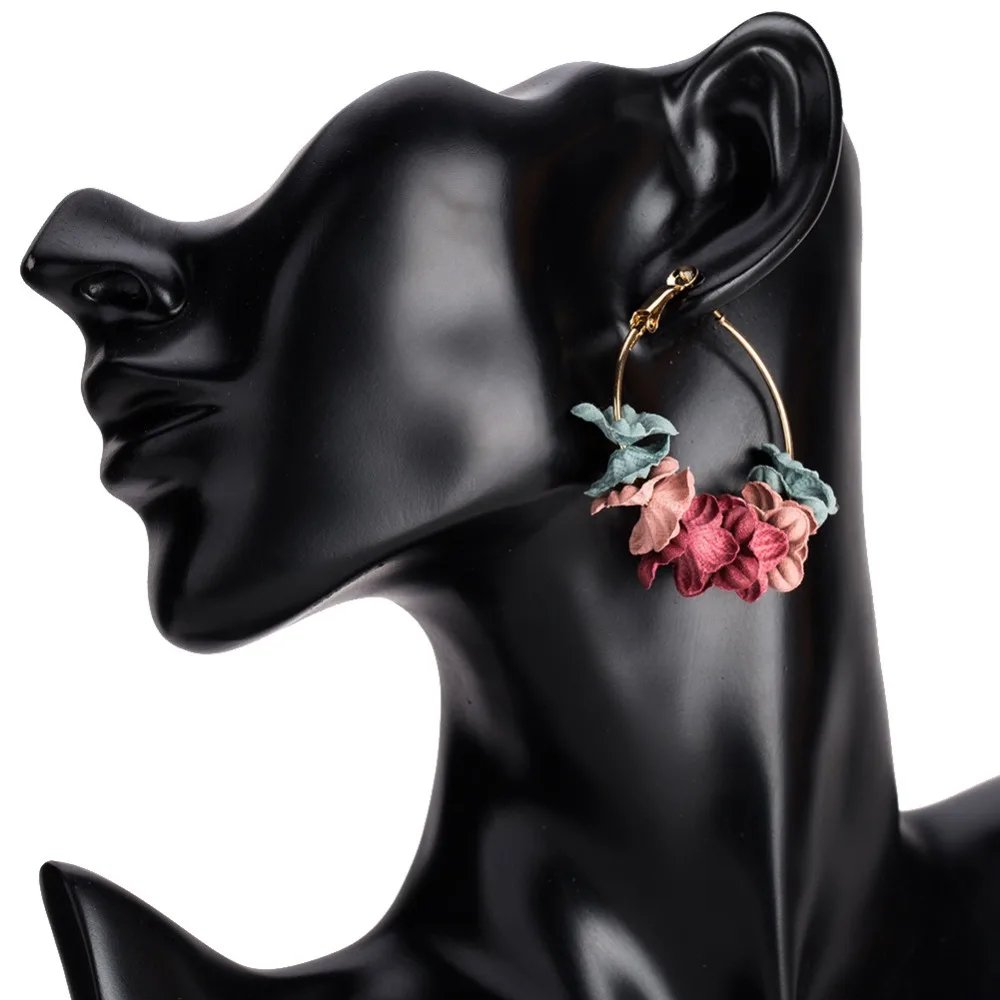 Корейский 5 цветов цветок из текстиля длинные серьги Эффектные для женщин