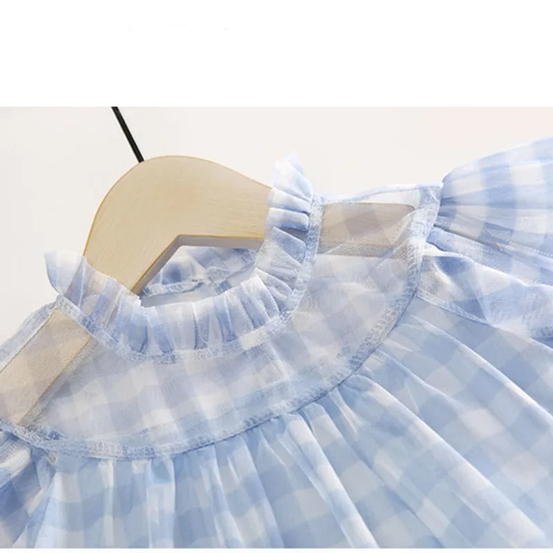 Girls Plaid Dress Summer Vest Dresses For Net Yarn Costume Puff Sleeve Sweet Kids Vestidos Cotton | Детская одежда и обувь