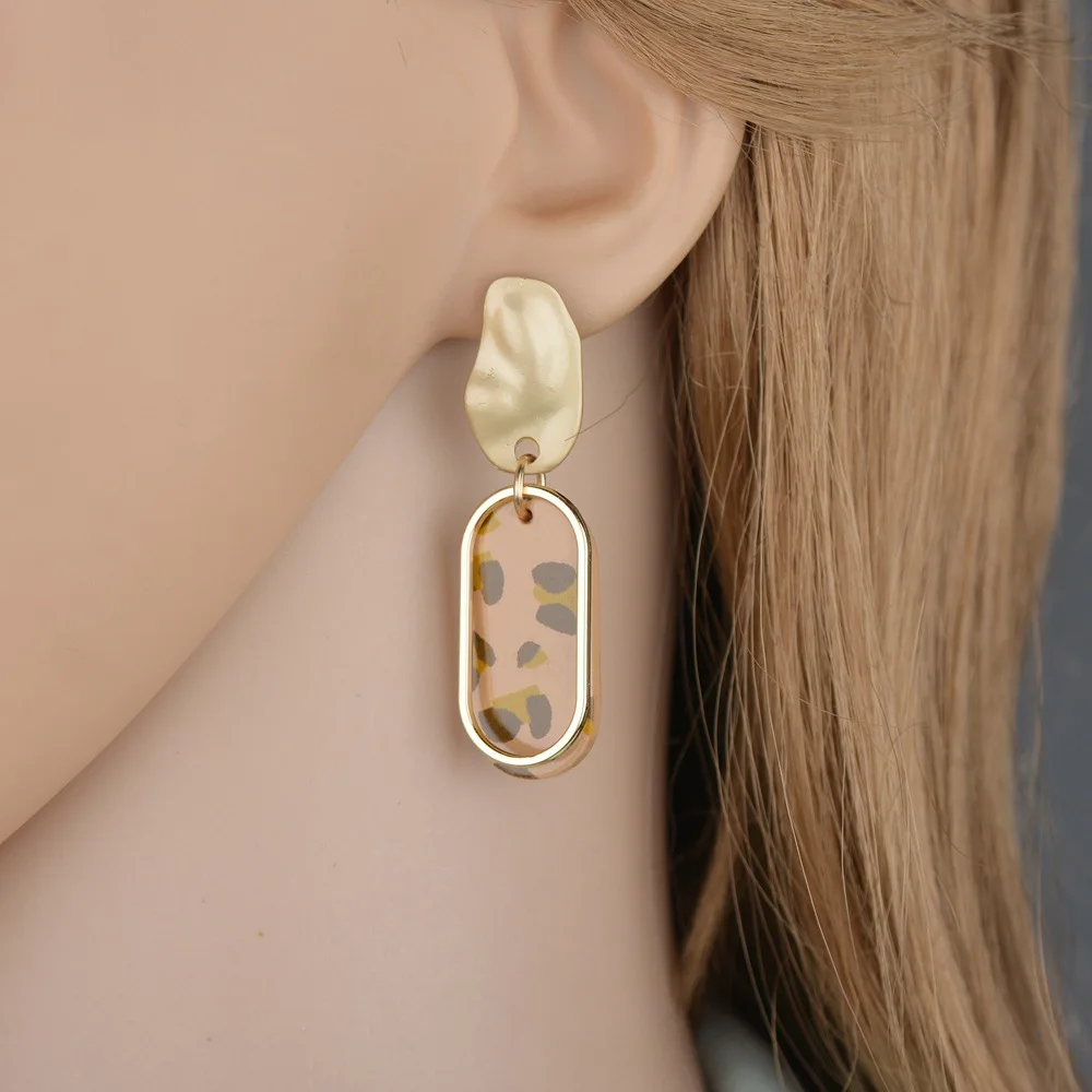 Leopard Print Long Dangle Earrings For Women Vintage Leather Round Square Gold Color Punk Big Drop Earring Jewelry 2019 New | Украшения и