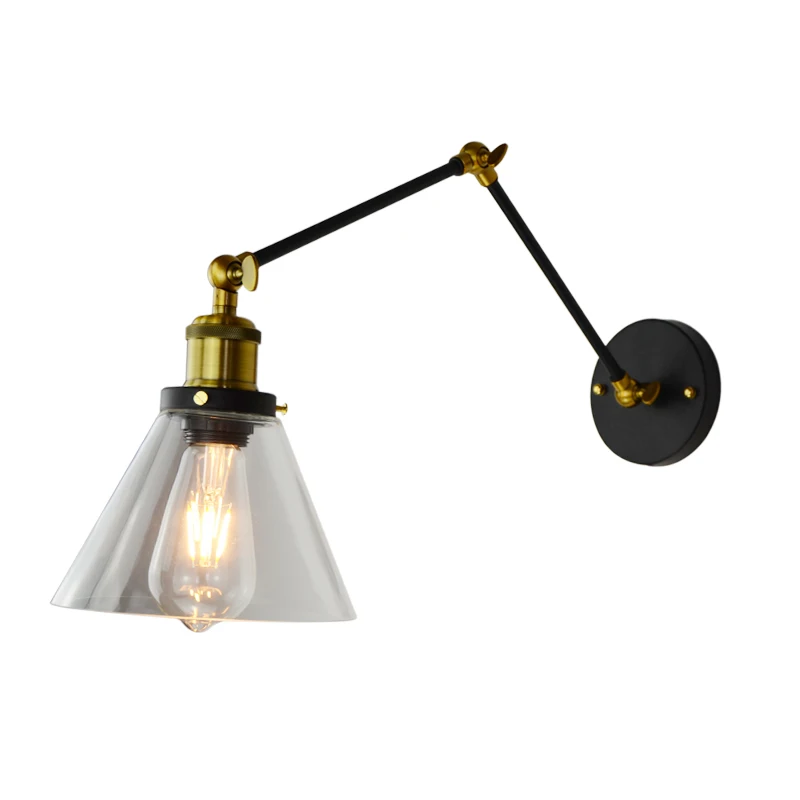 Ретро Два Поворотный Кронштейн Настенный Светильник Бра Стекло Оттенок Отделку