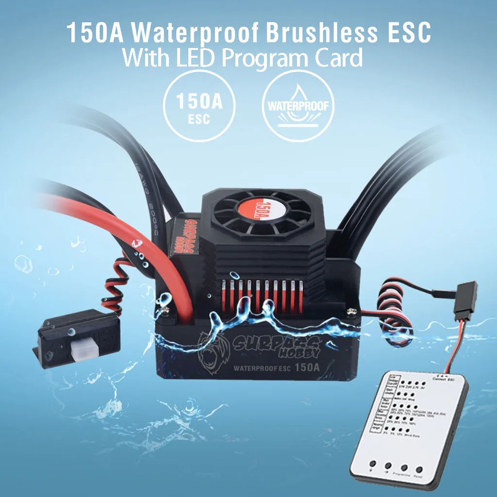 Водонепроницаемая бессенсорная ESC 150A + светодиодная карта для радиоуправляемого