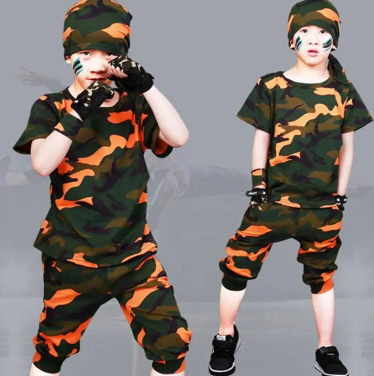 2019 летний комплект одежды для мальчиков камуфляжный с короткими рукавами и