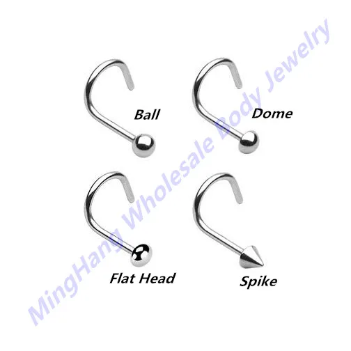 

Gauge 22G 316L SURGICAL STEEL FLAT HEAD BALL DOME SPIKE SCREW NOSE STUD BODY PIERCING JEWELRY 100pcs/lot