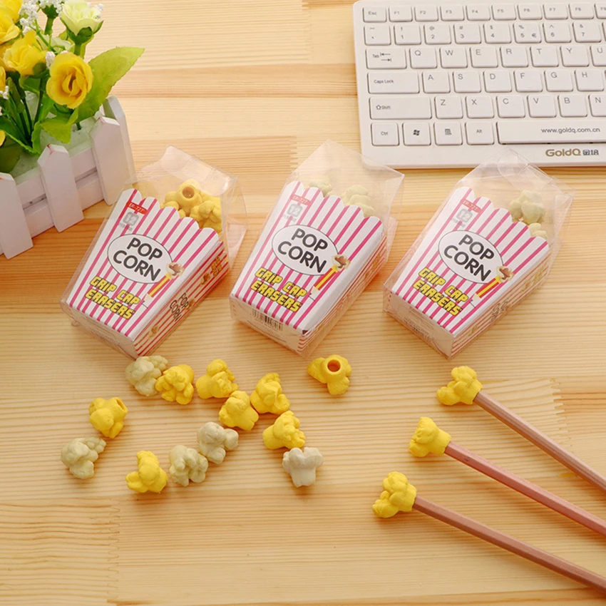 

12pcs/set Novelty Popcorn Erasers Kids Study Pencil Eraser Correction Stationery School Supplies Students Drawing Wiping off