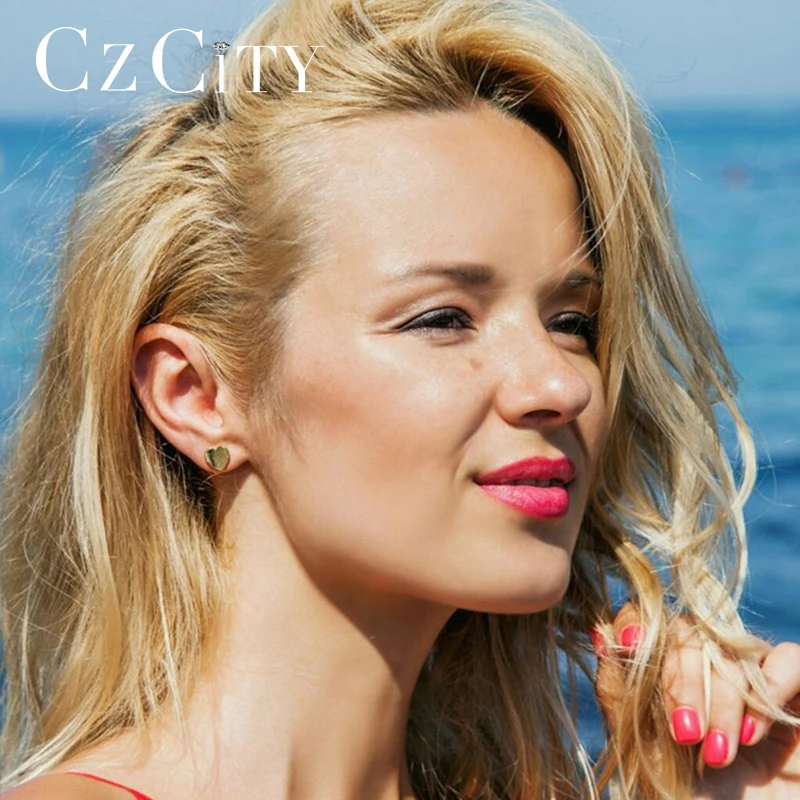 CZCITY 925 стерлингового серебра серьги гвоздики для женщин Минималистский щеткой в