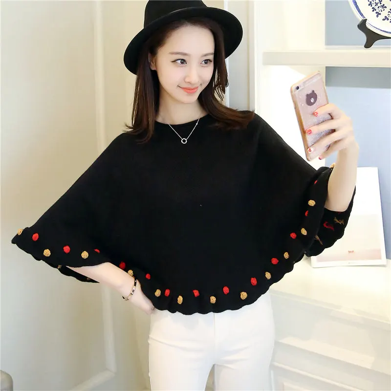 New 2017 Autumn Casual short Female Sweater Coat Batwing Sleeve Women's Ponchoes capes Clothes Pullovers Fashion Clothing | Женская