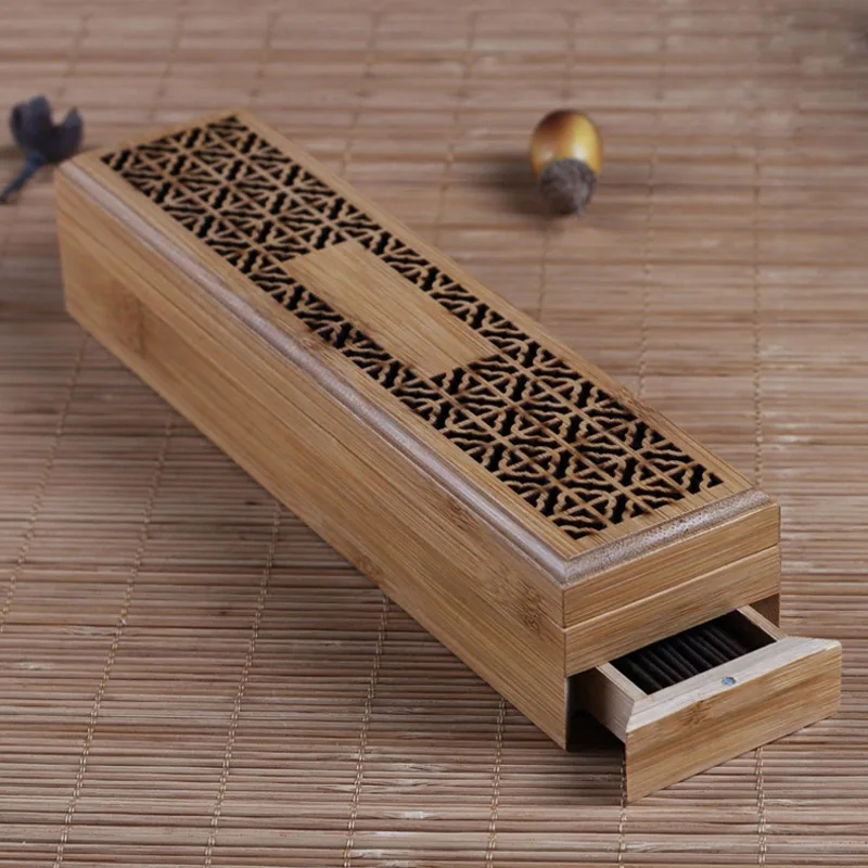 Бамбуковая подставка для ароматических палочек с ящиком Joss-stick Box Hollow Zen leing Censer Home