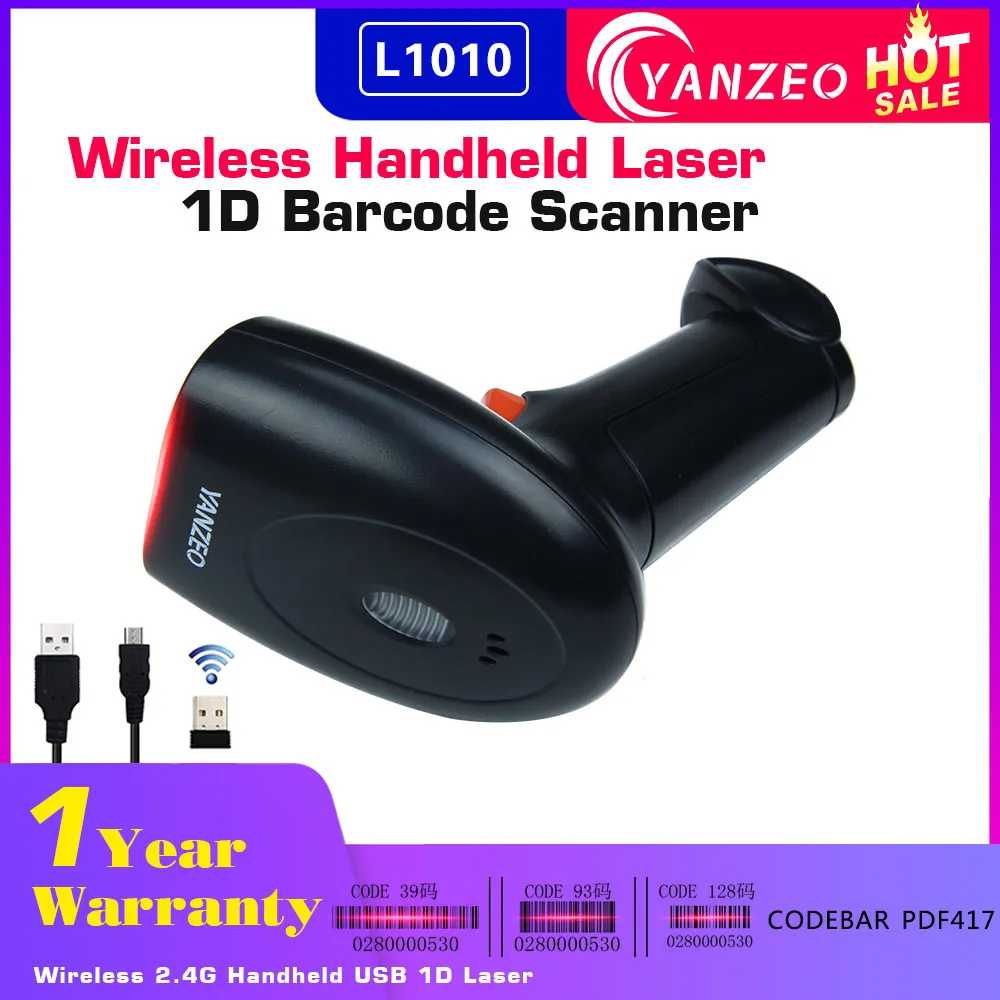 Беспроводной ручной лазерный сканер штрих кода Yanzeo 2 4G USB 1D кода|Сканеры| |