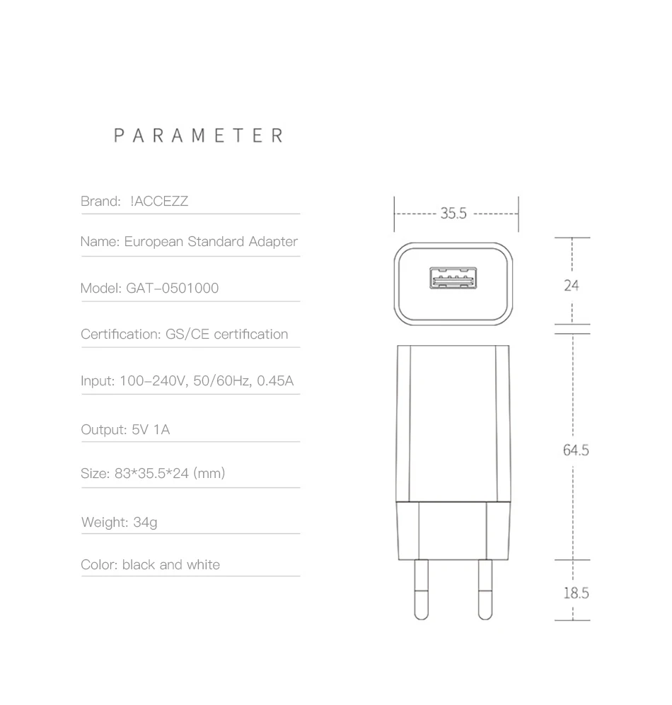 ACCEZZ USB зарядное устройство для телефона, 5 В, 2 А, штепсельная вилка европейского стандарта для iphone, iPad, универсальное для samsung, huawei, Xiaomi 8, настенное зарядное устройство для мобильного телефона, адаптер