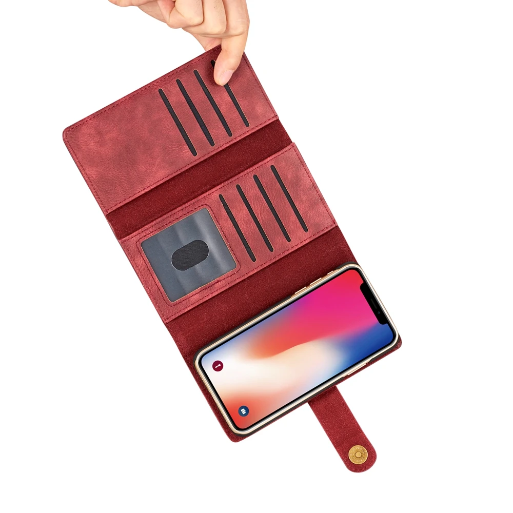 DG. ming Роскошный кожаный чехол для iPhone X 8 плюс Магнитная Съемная Флип Бумажник