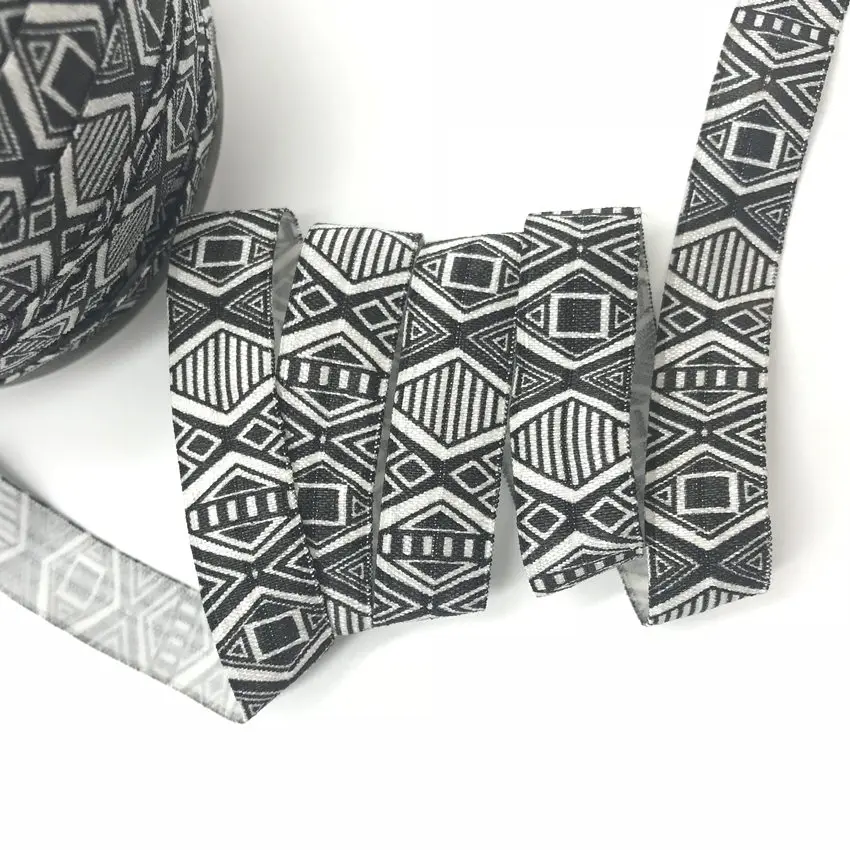 5 ярдов 16 мм черный Ацтекский Принт складной эластичный ремешок DIY девушки