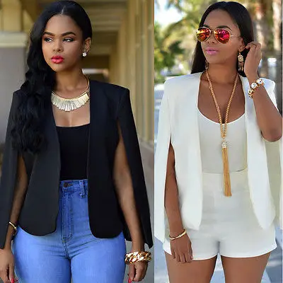 Модная накидка Блейзер Женское пальто белый черный однотонный повседневный